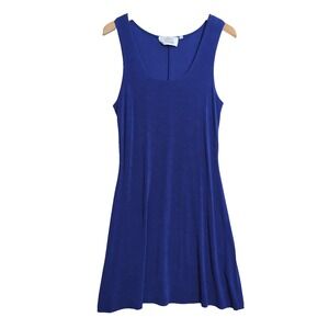 Vintage Marian‎ Maral Tank Dress Women L Blue Slinky Stretchy Travel Casual
